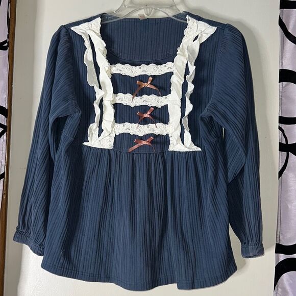 Size large ruffle and ribbons blue swing top - Picture 1 of 11